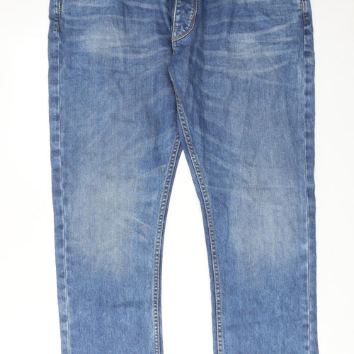 Denim & Co. Mens Blue Cotton Straight Jeans Size 38 in L30 in Regular Button