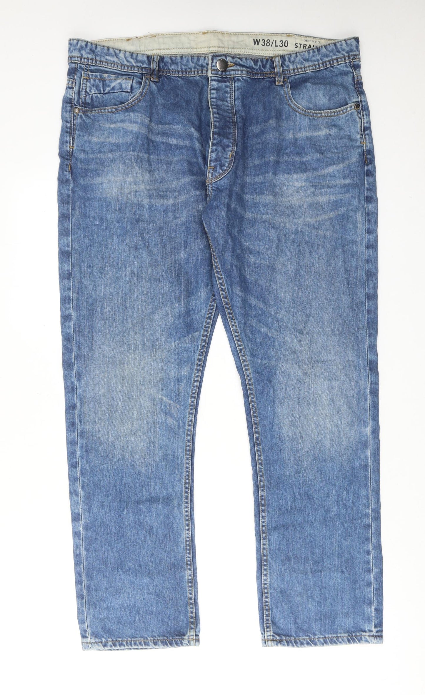 Denim & Co. Mens Blue Cotton Straight Jeans Size 38 in L30 in Regular Button