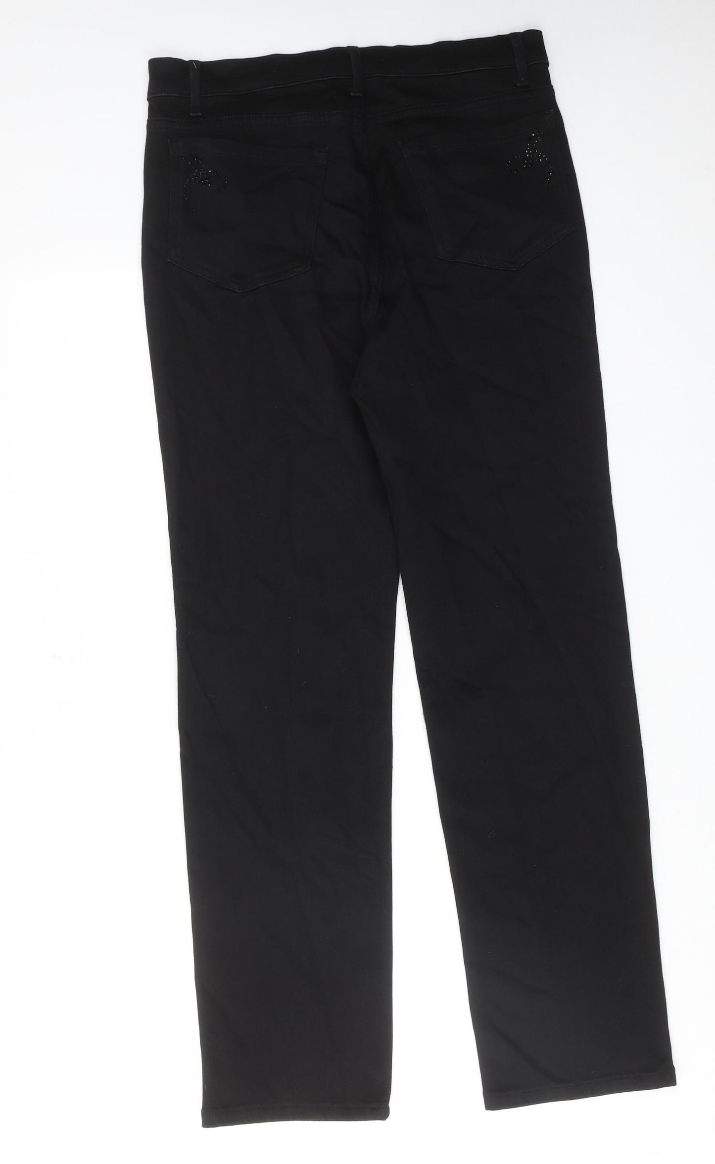 Marks and Spencer Womens Black Cotton Straight Jeans Size 12 Regular Zip