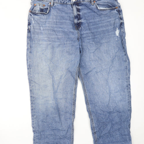 Marks and Spencer Womens Blue Cotton Boyfriend Jeans Size 18 Regular Zip