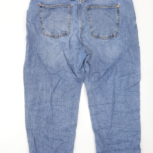 Marks and Spencer Womens Blue Cotton Boyfriend Jeans Size 18 Regular Zip
