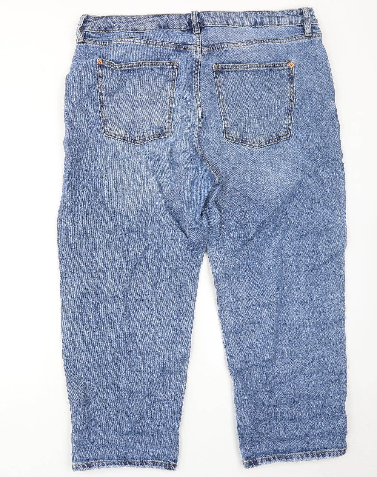 Marks and Spencer Womens Blue Cotton Boyfriend Jeans Size 18 Regular Zip