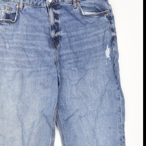 Marks and Spencer Womens Blue Cotton Boyfriend Jeans Size 18 Regular Zip