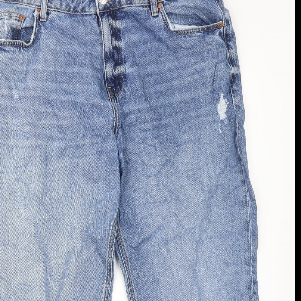 Marks and Spencer Womens Blue Cotton Boyfriend Jeans Size 18 Regular Zip