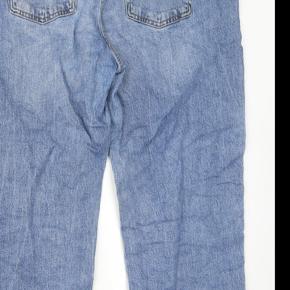 Marks and Spencer Womens Blue Cotton Boyfriend Jeans Size 18 Regular Zip