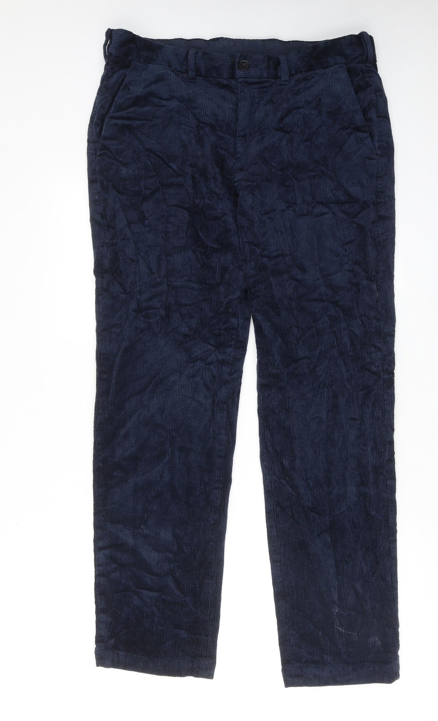 Marks and Spencer Mens Blue Cotton Trousers Size 34 in L31 in Regular Zip