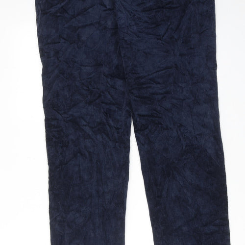 Marks and Spencer Mens Blue Cotton Trousers Size 34 in L31 in Regular Zip