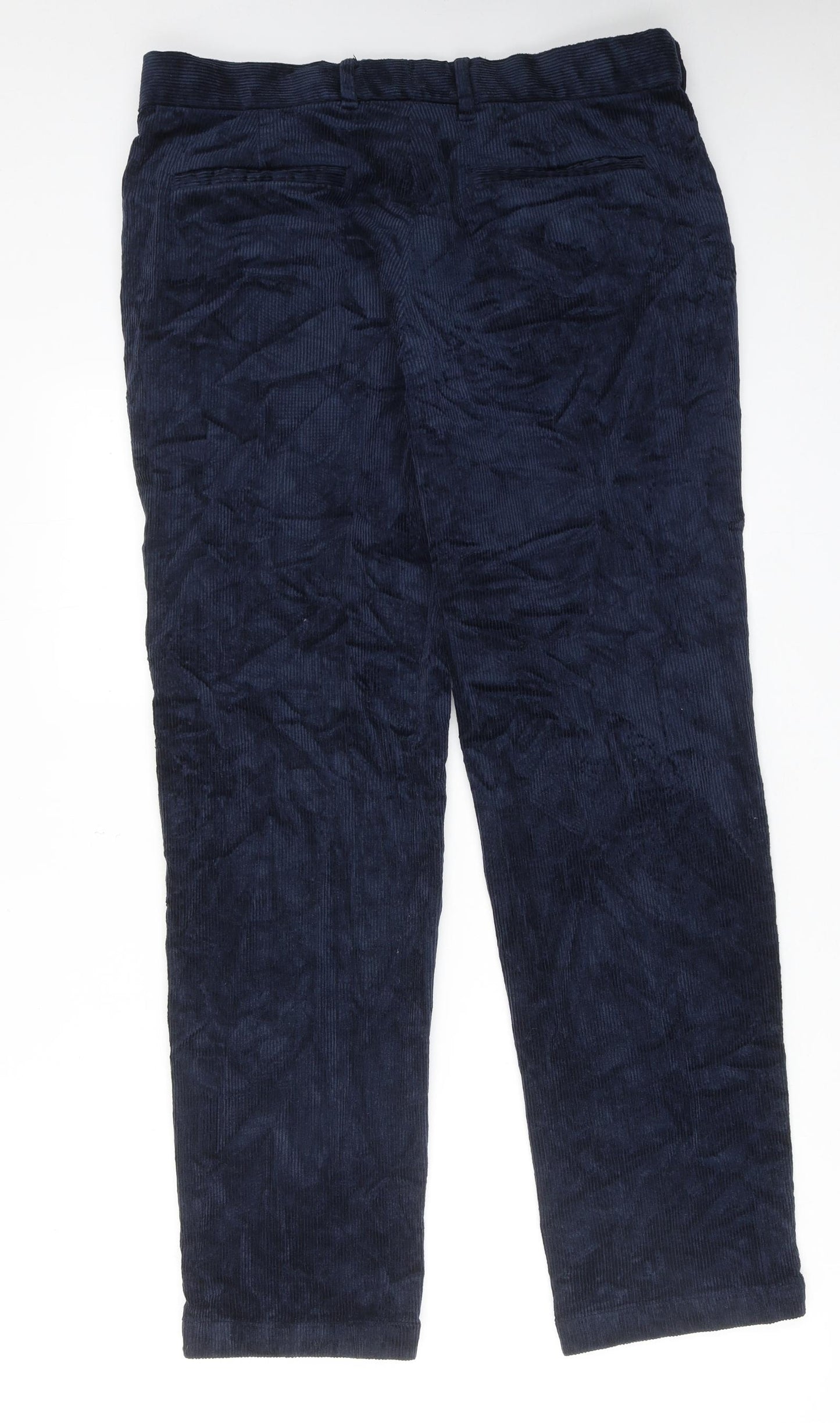 Marks and Spencer Mens Blue Cotton Trousers Size 34 in L31 in Regular Zip