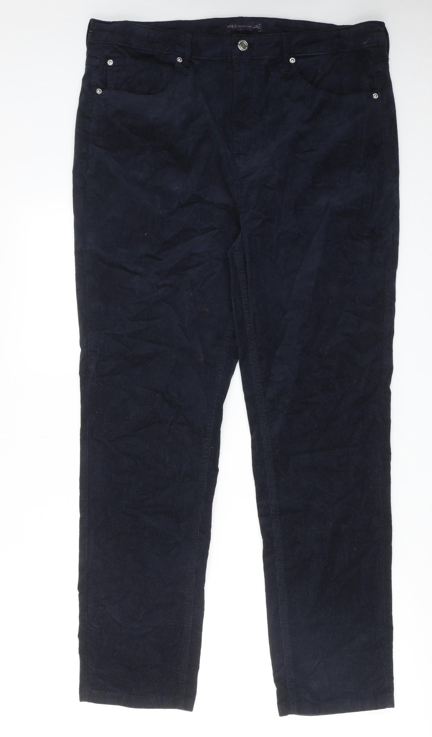 Marks and Spencer Womens Blue Cotton Trousers Size 18 L30 in Regular Zip