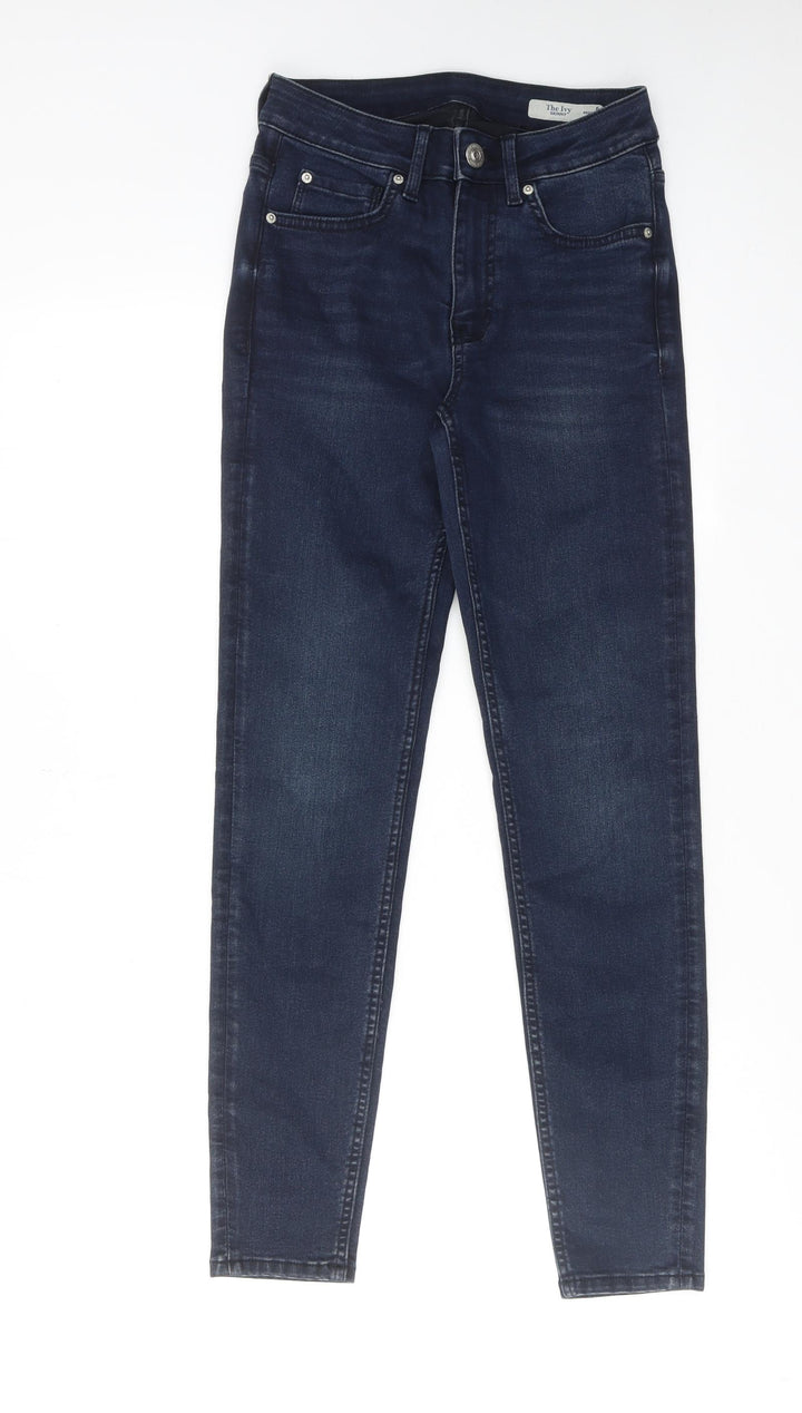 Marks and Spencer Womens Blue Cotton Skinny Jeans Size 6 Regular Zip