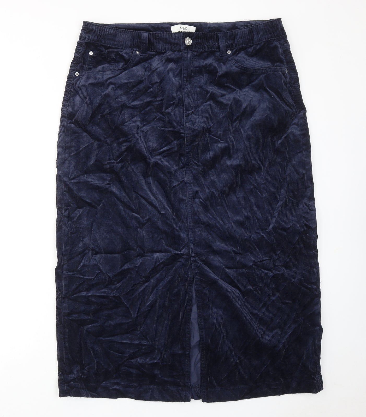 Marks and Spencer Womens Blue Cotton A-Line Skirt Size 16 Zip