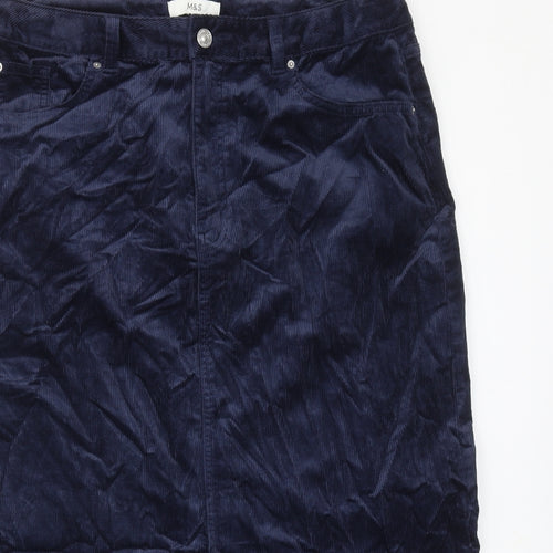 Marks and Spencer Womens Blue Cotton A-Line Skirt Size 16 Zip