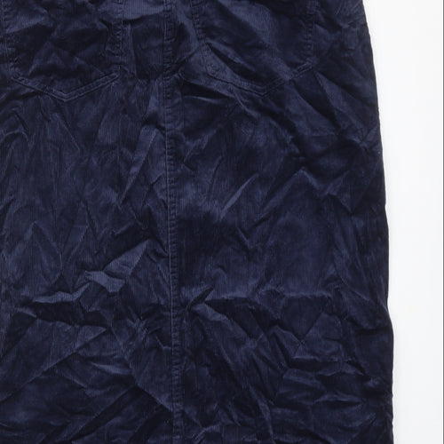 Marks and Spencer Womens Blue Cotton A-Line Skirt Size 16 Zip