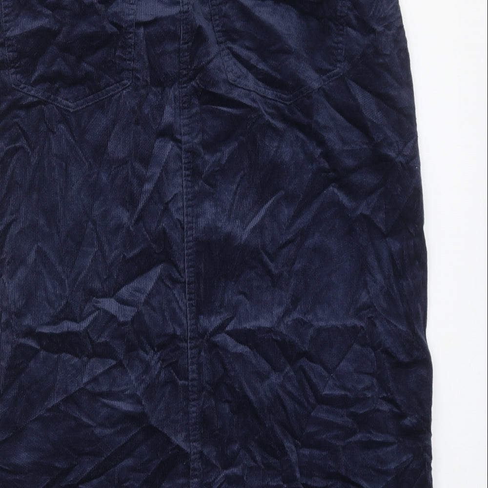 Marks and Spencer Womens Blue Cotton A-Line Skirt Size 16 Zip