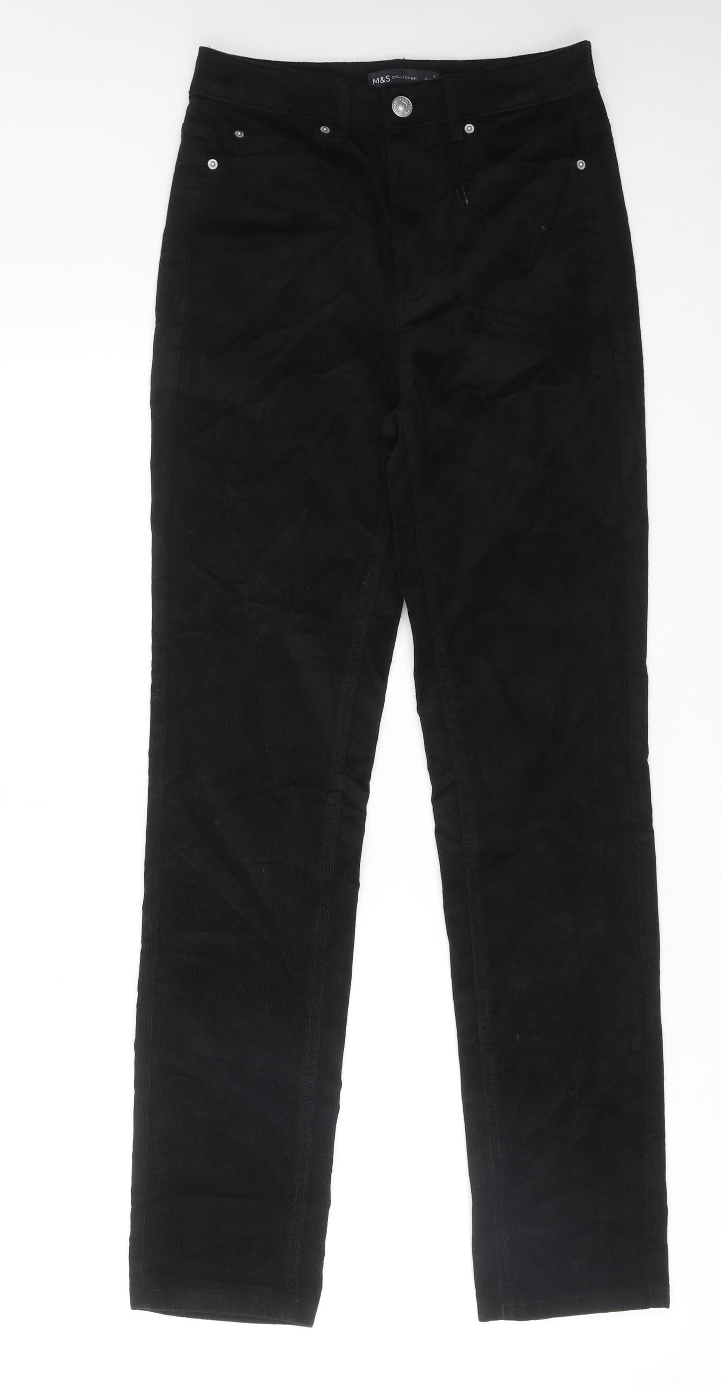 Marks and Spencer Womens Black Cotton Trousers Size 6 L30 in Regular Zip
