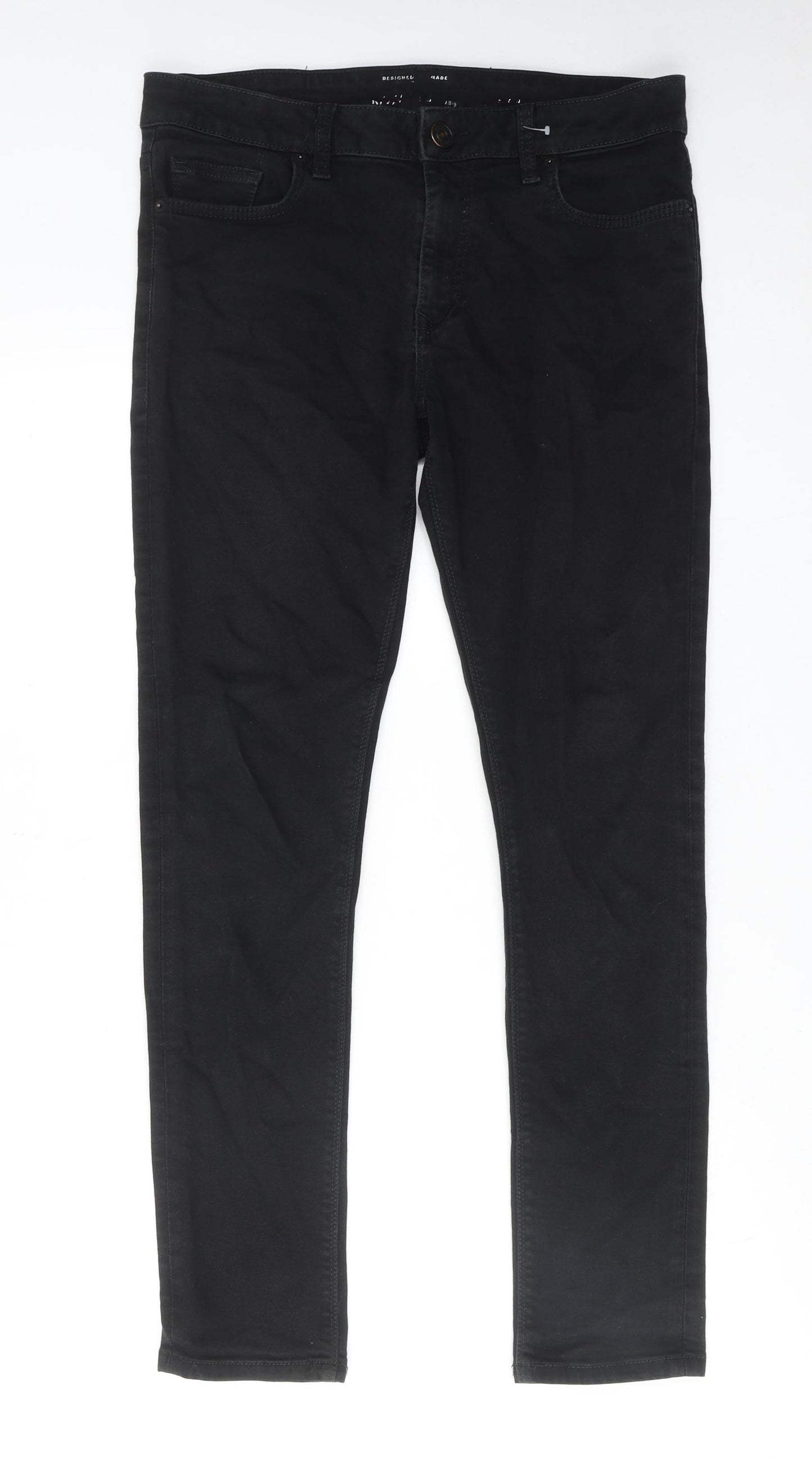 River Island Mens Black Cotton Skinny Jeans Size 32 in L32 in Regular Zip