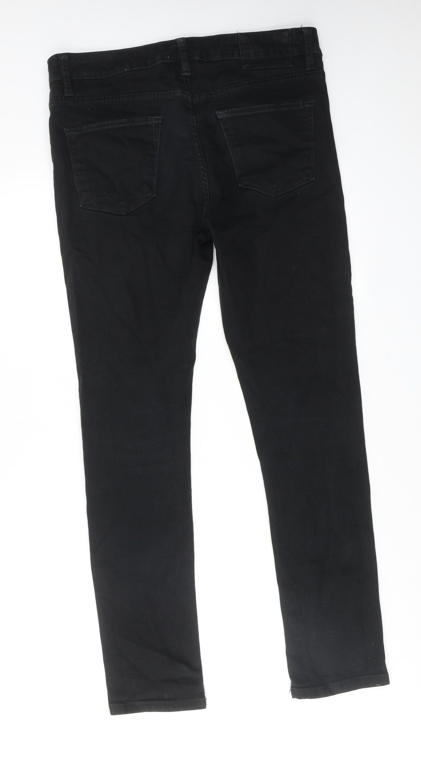 River Island Mens Black Cotton Skinny Jeans Size 32 in L32 in Regular Zip