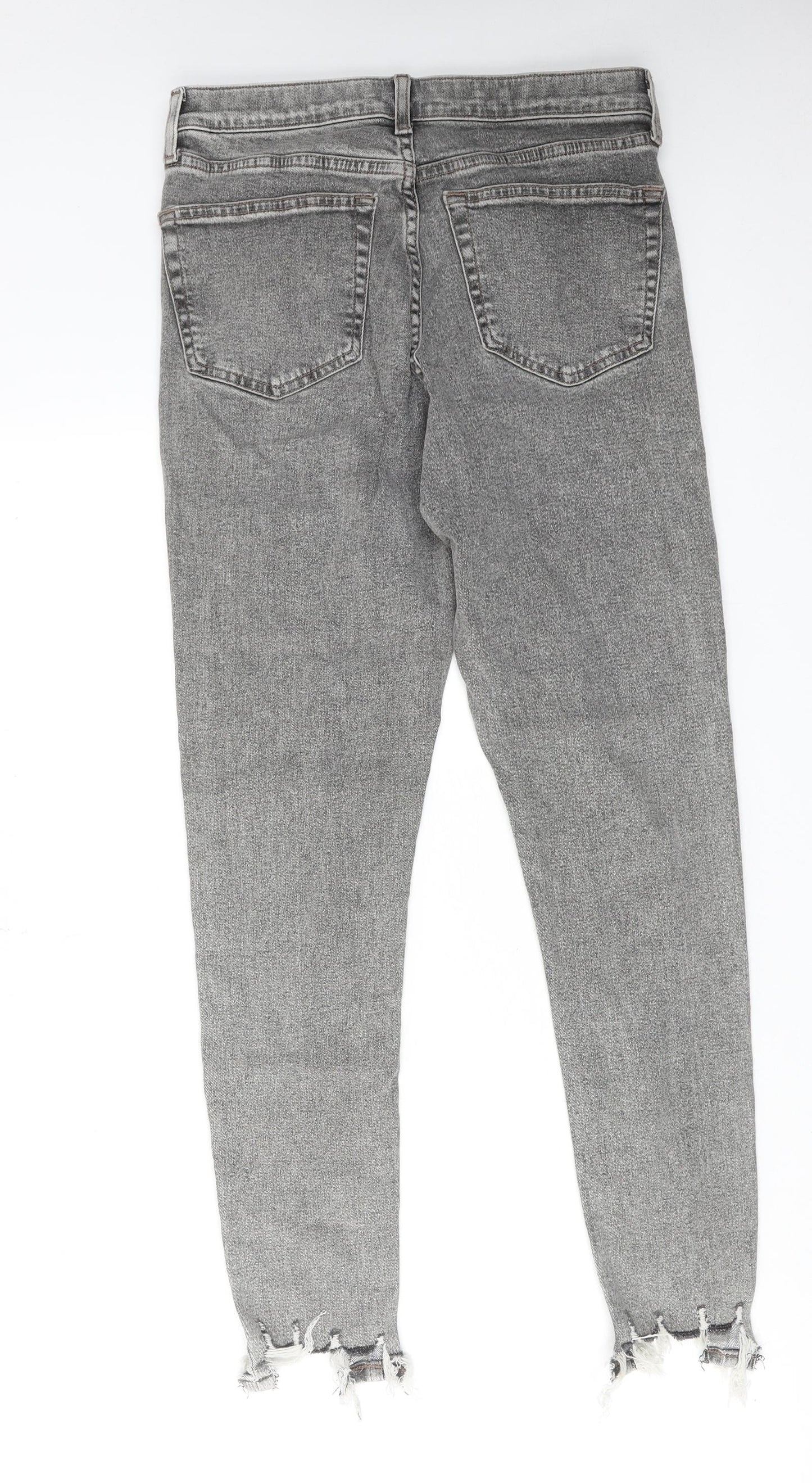 Topshop Womens Grey Cotton Skinny Jeans Size 32 in L30 in Regular Zip - Frayed Hem