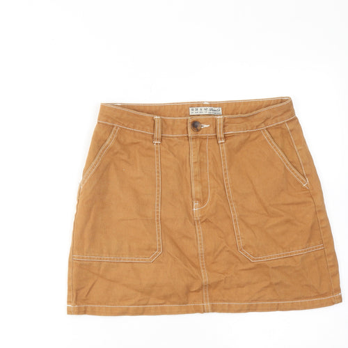 Denim & Co. Womens Brown Cotton Mini Skirt Size 12 Zip
