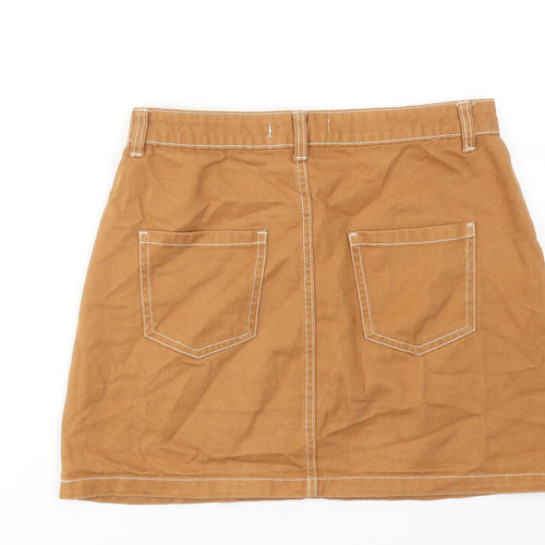 Denim & Co. Womens Brown Cotton Mini Skirt Size 12 Zip