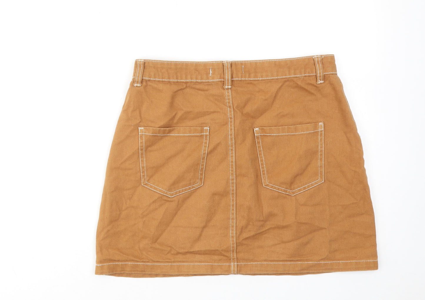 Denim & Co. Womens Brown Cotton Mini Skirt Size 12 Zip