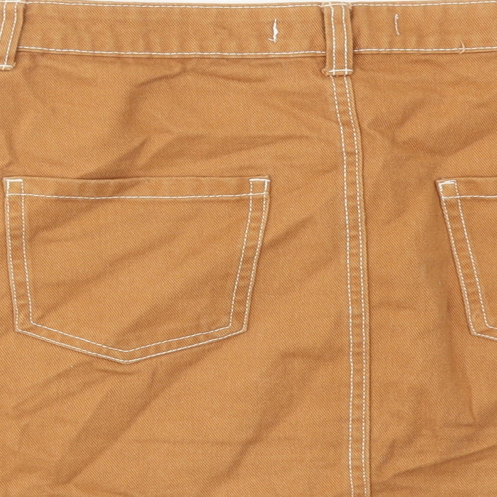 Denim & Co. Womens Brown Cotton Mini Skirt Size 12 Zip