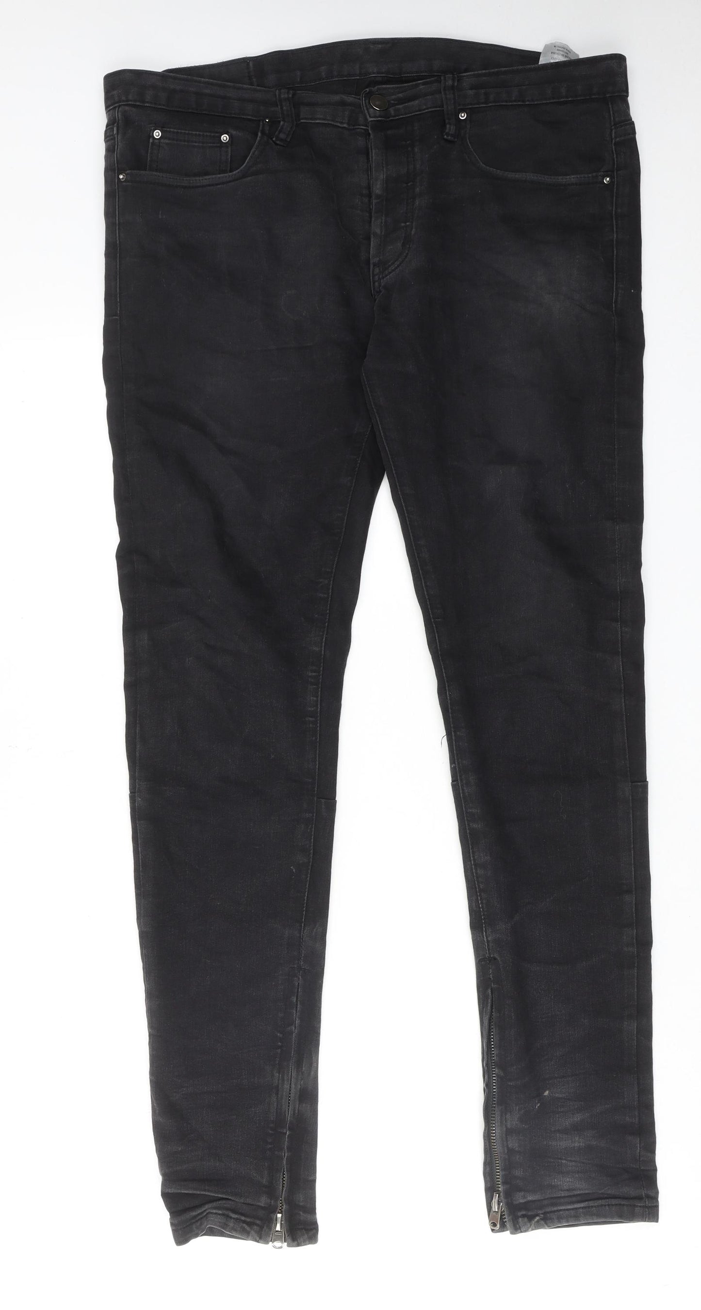 MnMl Mens Black Cotton Skinny Jeans Size 34 in L32 in Regular Button - Ankle Zip