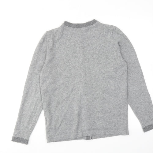 Classic Womens Grey Round Neck Acrylic Cardigan Jumper Size 10