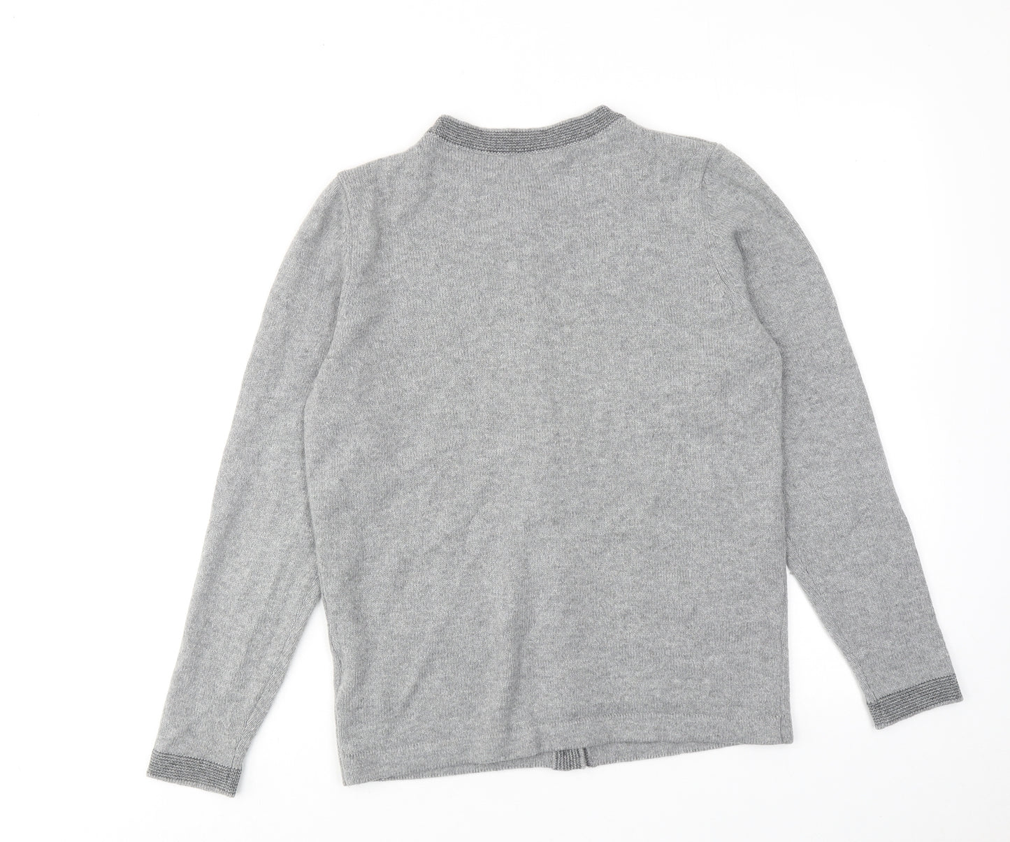 Classic Womens Grey Round Neck Acrylic Cardigan Jumper Size 10