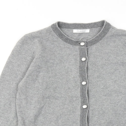 Classic Womens Grey Round Neck Acrylic Cardigan Jumper Size 10