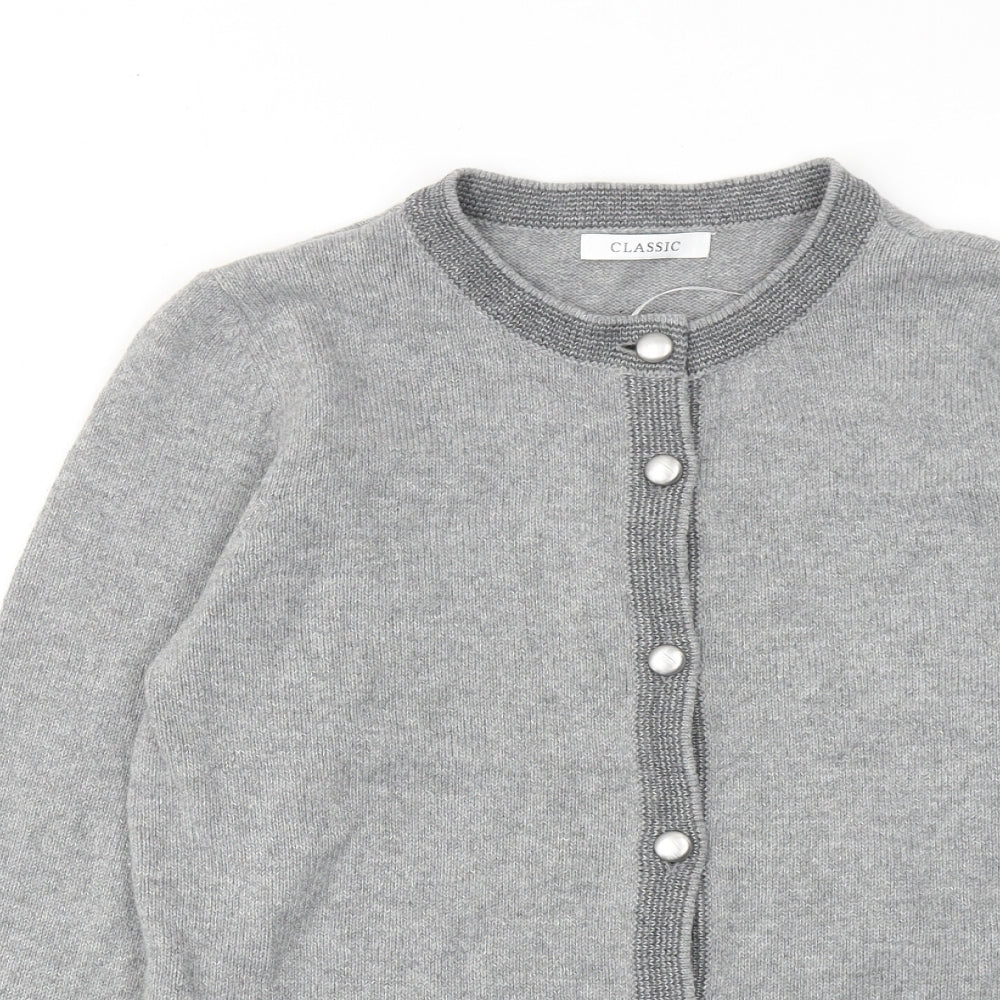 Classic Womens Grey Round Neck Acrylic Cardigan Jumper Size 10