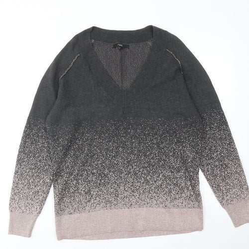 NEXT Womens Grey V-Neck Geometric Cotton Pullover Jumper Size 14