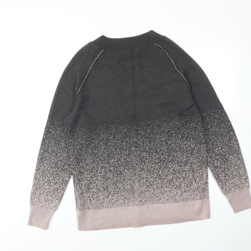 NEXT Womens Grey V-Neck Geometric Cotton Pullover Jumper Size 14