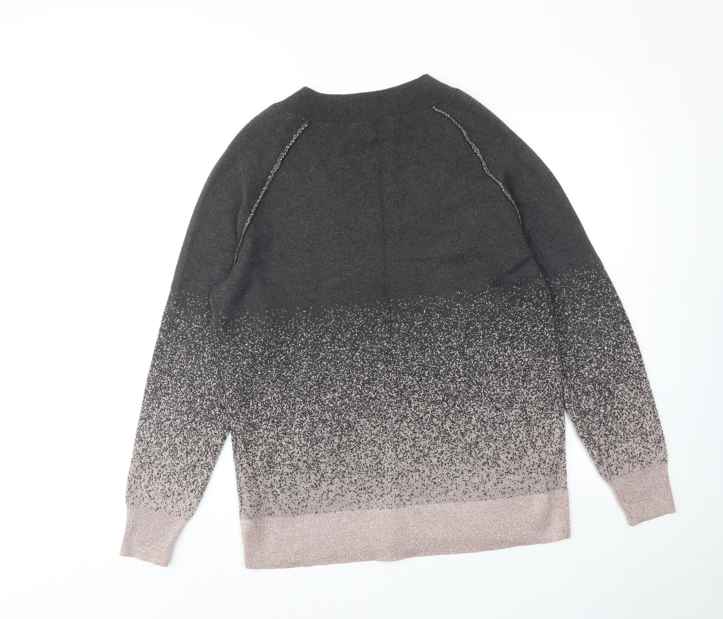 NEXT Womens Grey V-Neck Geometric Cotton Pullover Jumper Size 14