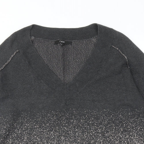 NEXT Womens Grey V-Neck Geometric Cotton Pullover Jumper Size 14