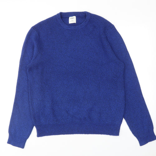 Marks and Spencer Mens Blue Round Neck Polyamide Pullover Jumper Size M Long Sleeve