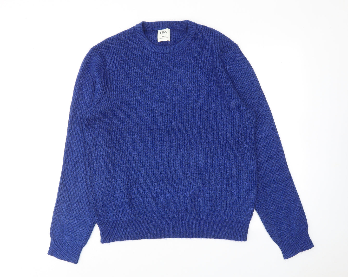 Marks and Spencer Mens Blue Round Neck Polyamide Pullover Jumper Size M Long Sleeve