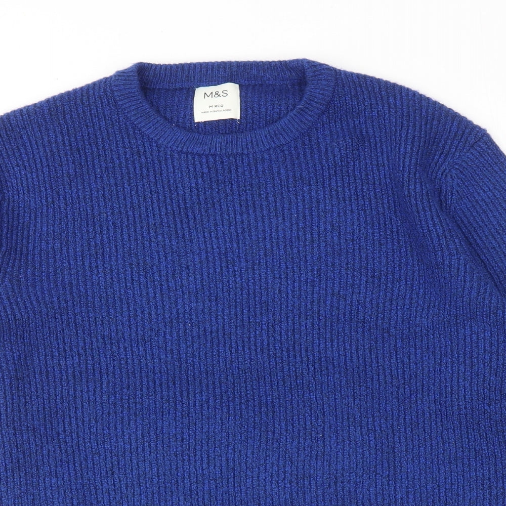 Marks and Spencer Mens Blue Round Neck Polyamide Pullover Jumper Size M Long Sleeve