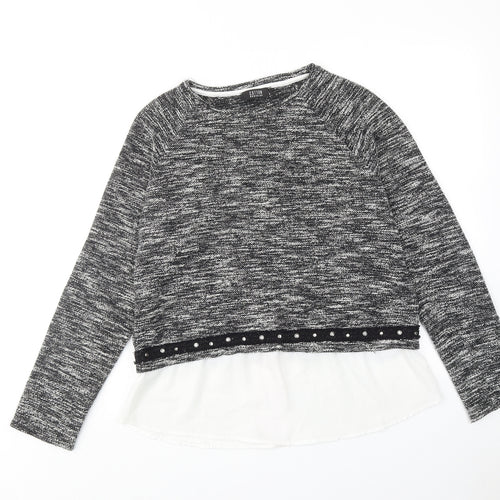 Cotton Brothers Womens Black Round Neck Geometric Cotton Pullover Jumper Size L