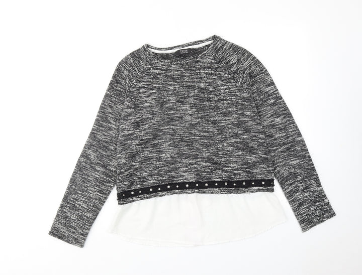 Cotton Brothers Womens Black Round Neck Geometric Cotton Pullover Jumper Size L