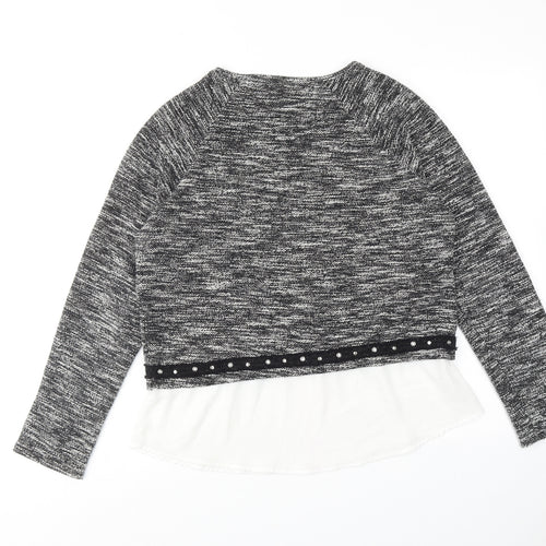 Cotton Brothers Womens Black Round Neck Geometric Cotton Pullover Jumper Size L