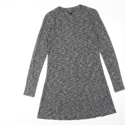 Topshop Womens Grey Polyester Jumper Dress Size 10 Round Neck Pullover