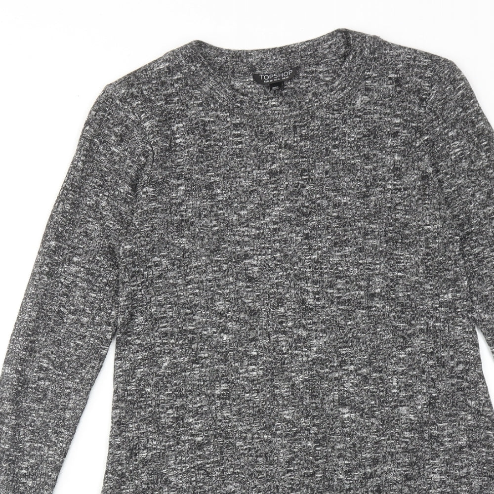 Topshop Womens Grey Polyester Jumper Dress Size 10 Round Neck Pullover
