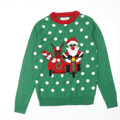 NEXT Mens Green Roll Neck Acrylic Pullover Jumper Size S Long Sleeve - Santa Claus Christmas