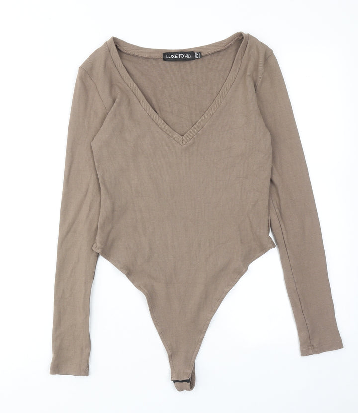 Luxe to kill Womens Brown Viscose Bodysuit One-Piece Size L Snap