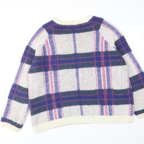 H&M Womens Purple Round Neck Geometric Acrylic Pullover Jumper Size XL