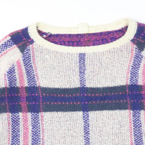 H&M Womens Purple Round Neck Geometric Acrylic Pullover Jumper Size XL