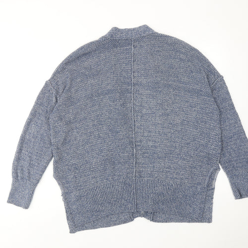 VILA Womens Blue V-Neck Geometric Cotton Cardigan Jumper Size S