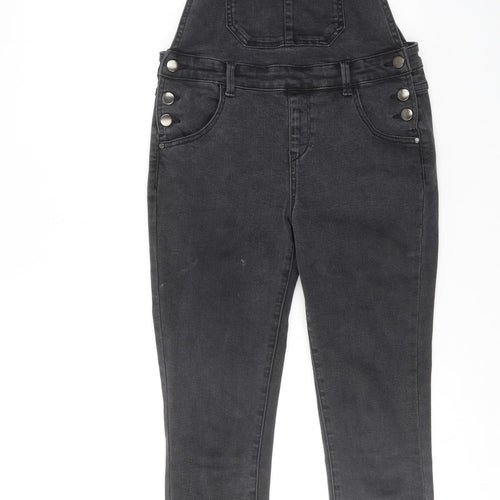 A&G Womens Black Cotton Dungaree One-Piece Size XS L30 in Button