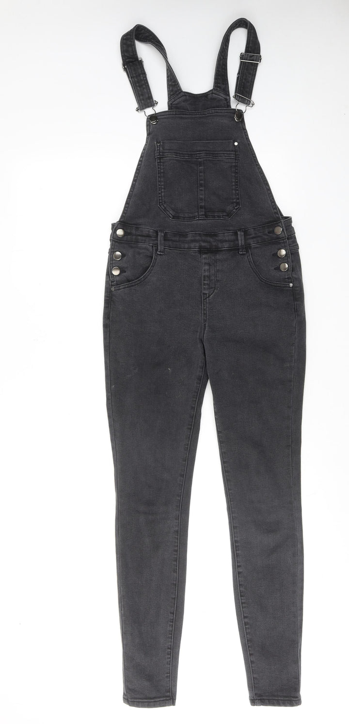 A&G Womens Black Cotton Dungaree One-Piece Size XS L30 in Button